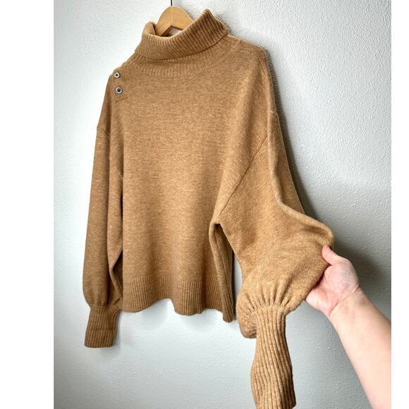 Marissa Webb Blake Camel Brown Button Cashmere Blend Turtleneck Sweater M - Picture 9 of 16